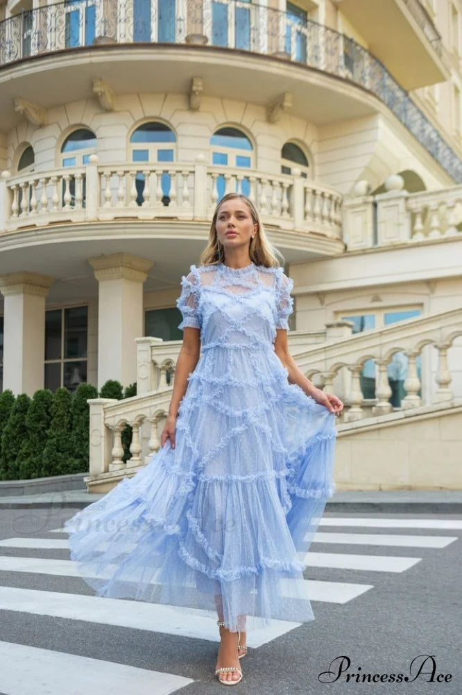 Kinley Ruched Ruffle Charming Hem Maxi Dress