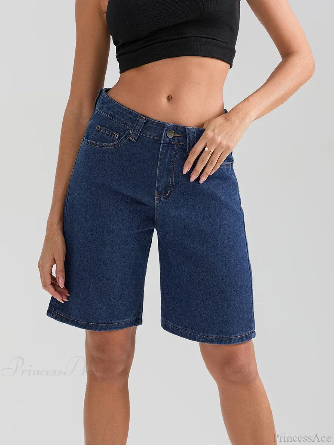 Knee-Length Button Denim Short Blue / S short-250223