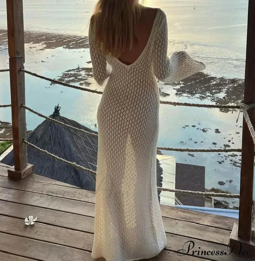 Knit Flare Stylish Long Sleeve Dress Hollow-Out