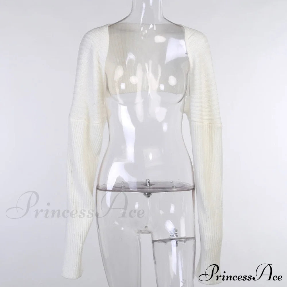 Knit Sweater Stylish Cropped Sleeve Sweaters-L