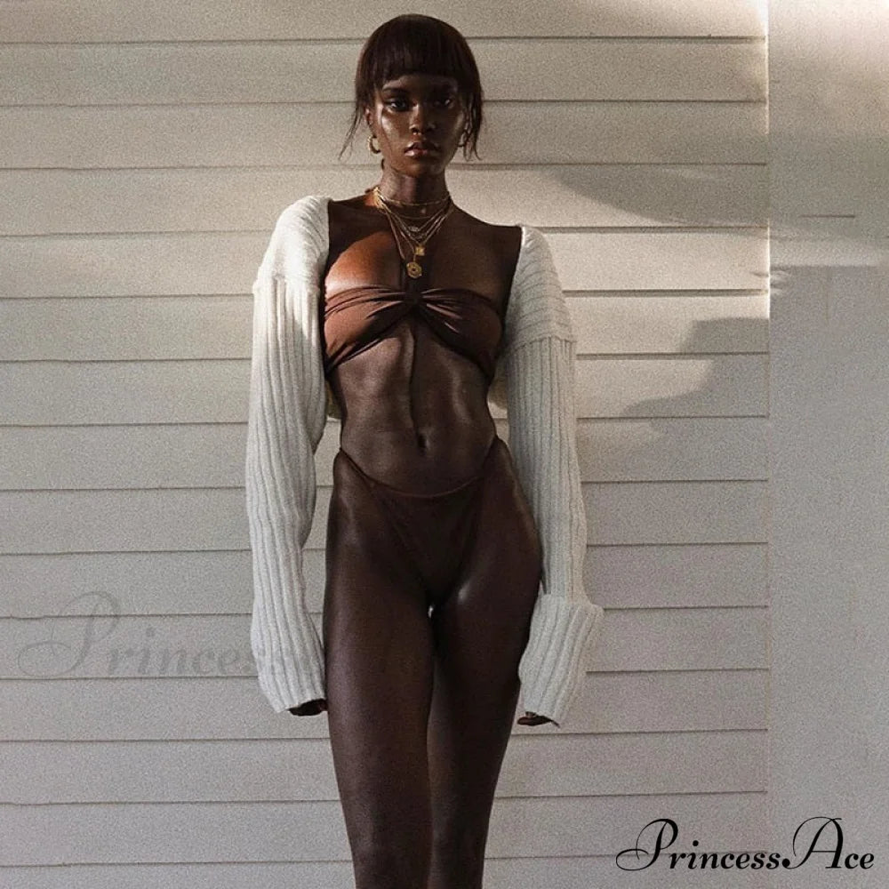 Knit Sweater Stylish Cropped Sleeve Sweaters-L