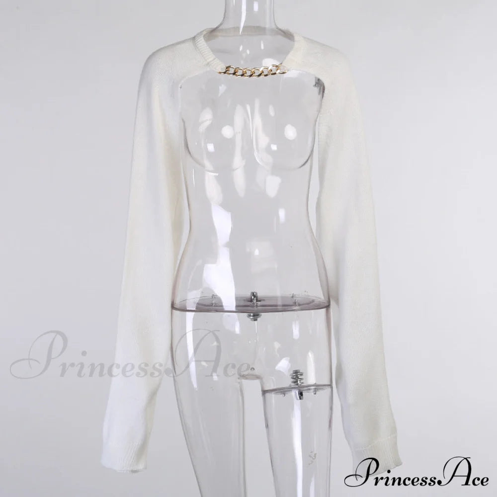 Knit Sweater Stylish Cropped Sleeve Sweaters-L