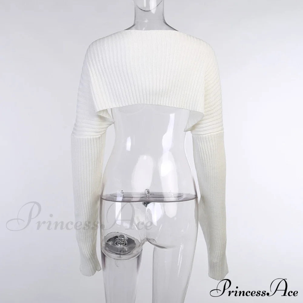 Knit Sweater Stylish Cropped Sleeve Sweaters-L