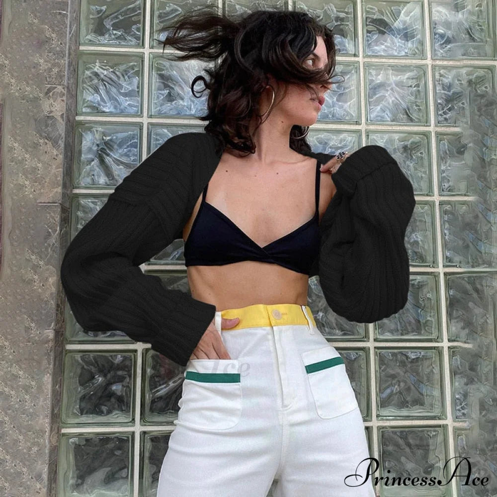 Knit Sweater Stylish Cropped Sleeve Sweaters-L