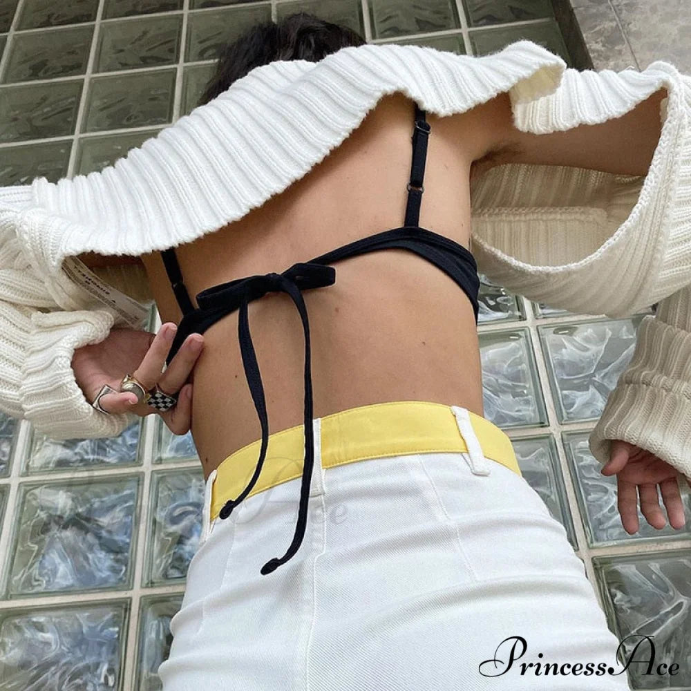 Knit Sweater Stylish Cropped Sleeve Sweaters-L