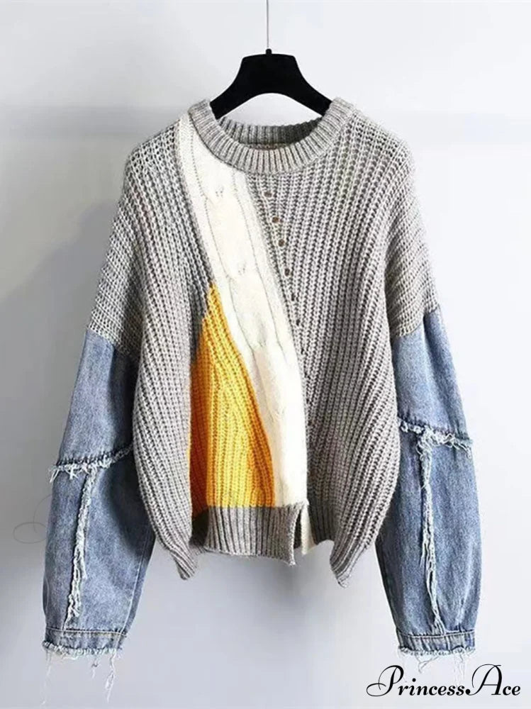 Knitted Color Block Turtleneck Modern Long Sleeve Sweater - Pink Sweaters-L