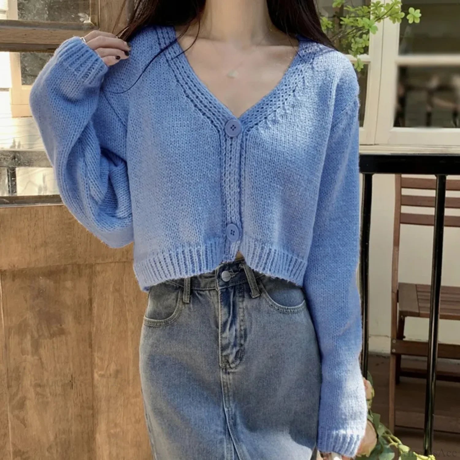 Knitted Cropped Korean V-Neck Y2K Cardigan cardiagn-250126