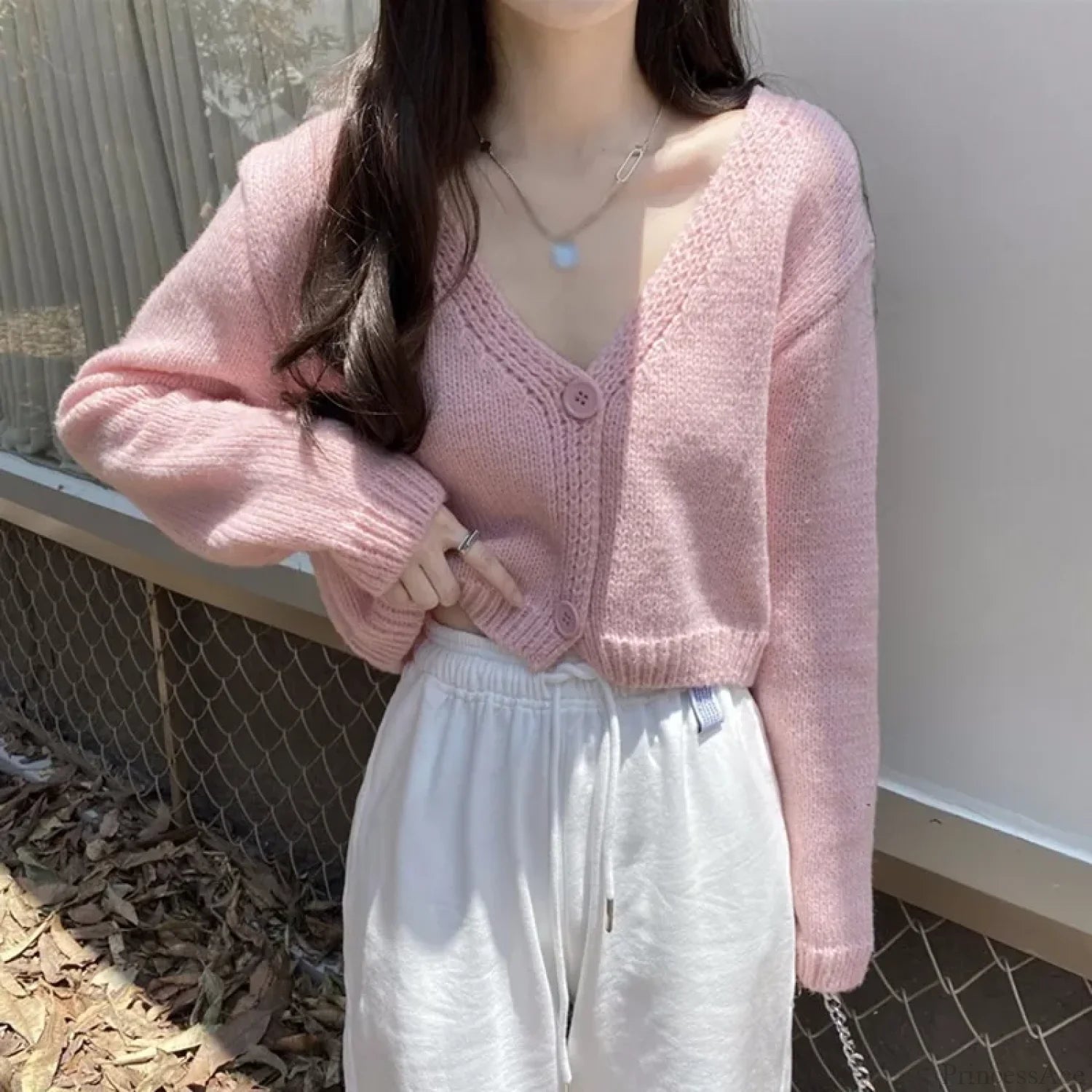 Knitted Cropped Korean V-Neck Y2K Cardigan PINK / One Size cardiagn-250126