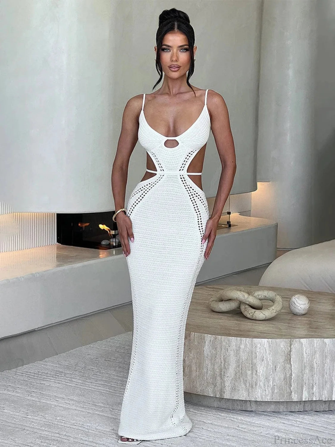 Knitted Elegant Maxi Vacation Dress WHITE / S vacationdress-250223