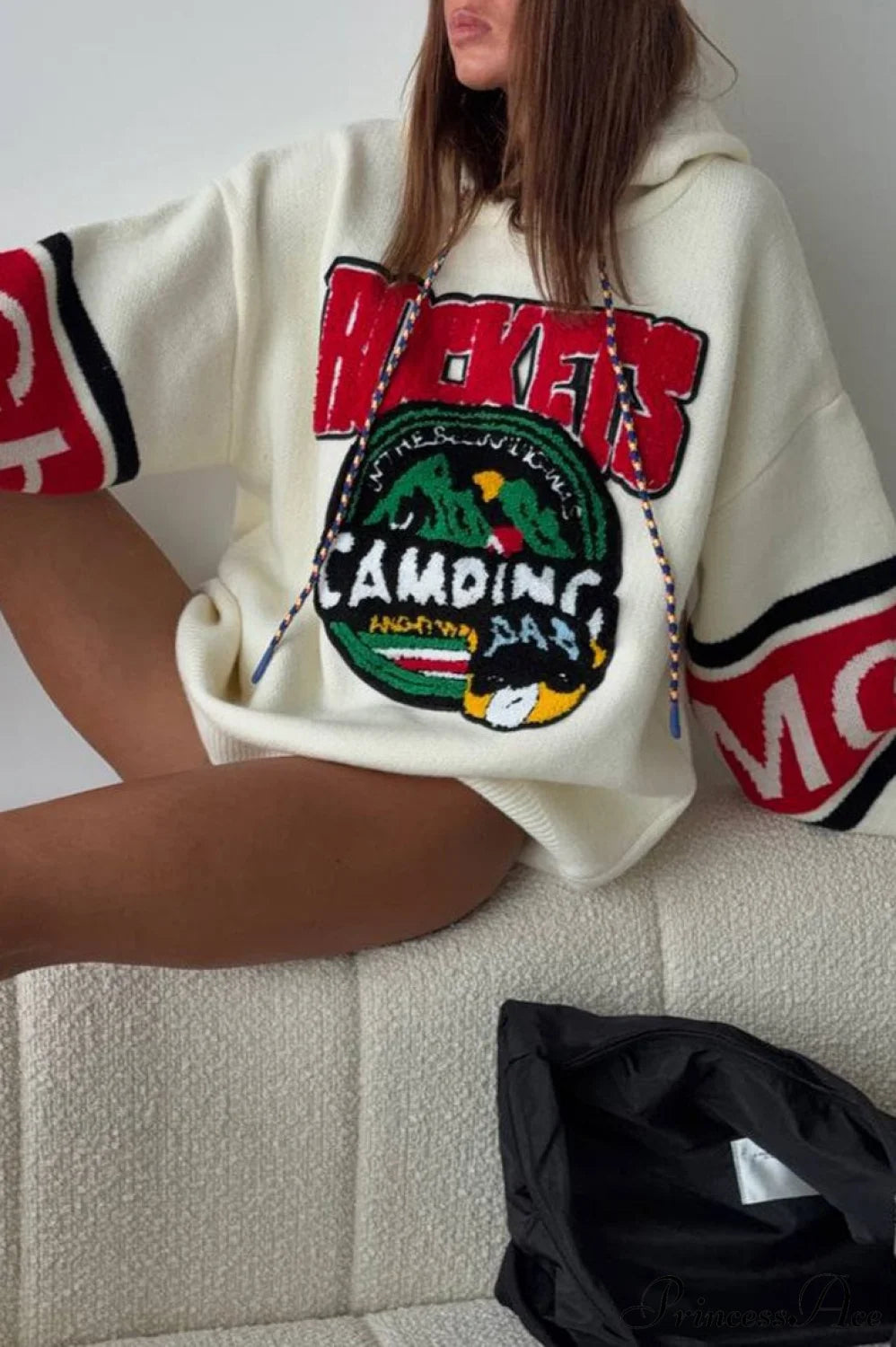 Knitted Embroidered Oversize Casual Hoodie