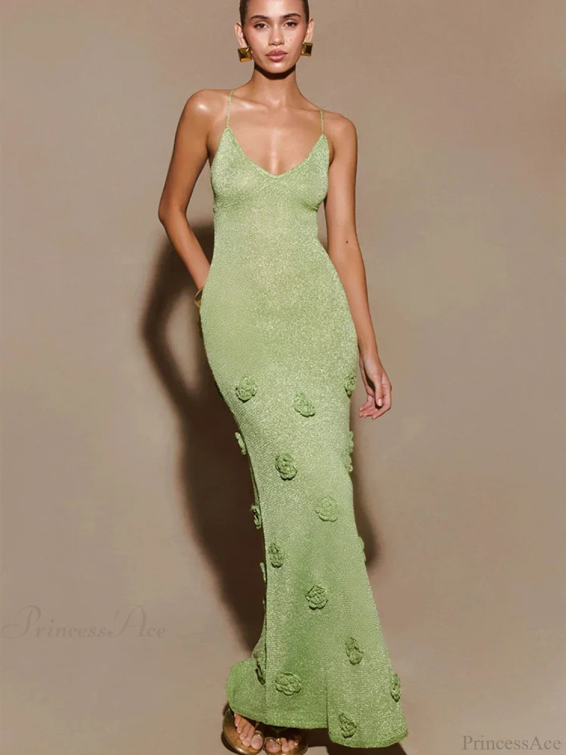 Knitted Spaghetti Vacation Dress Green / S vacationdress-250223