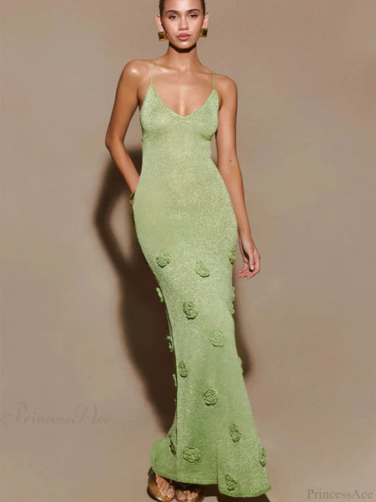 Knitted Spaghetti Vacation Dress Green / S vacationdress-250223