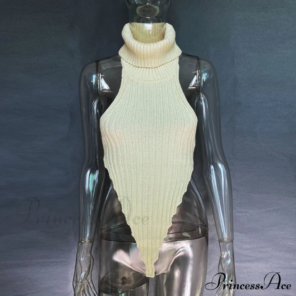 Knitted Turtleneck Stylish Backless Crop Top Shirts & Tops