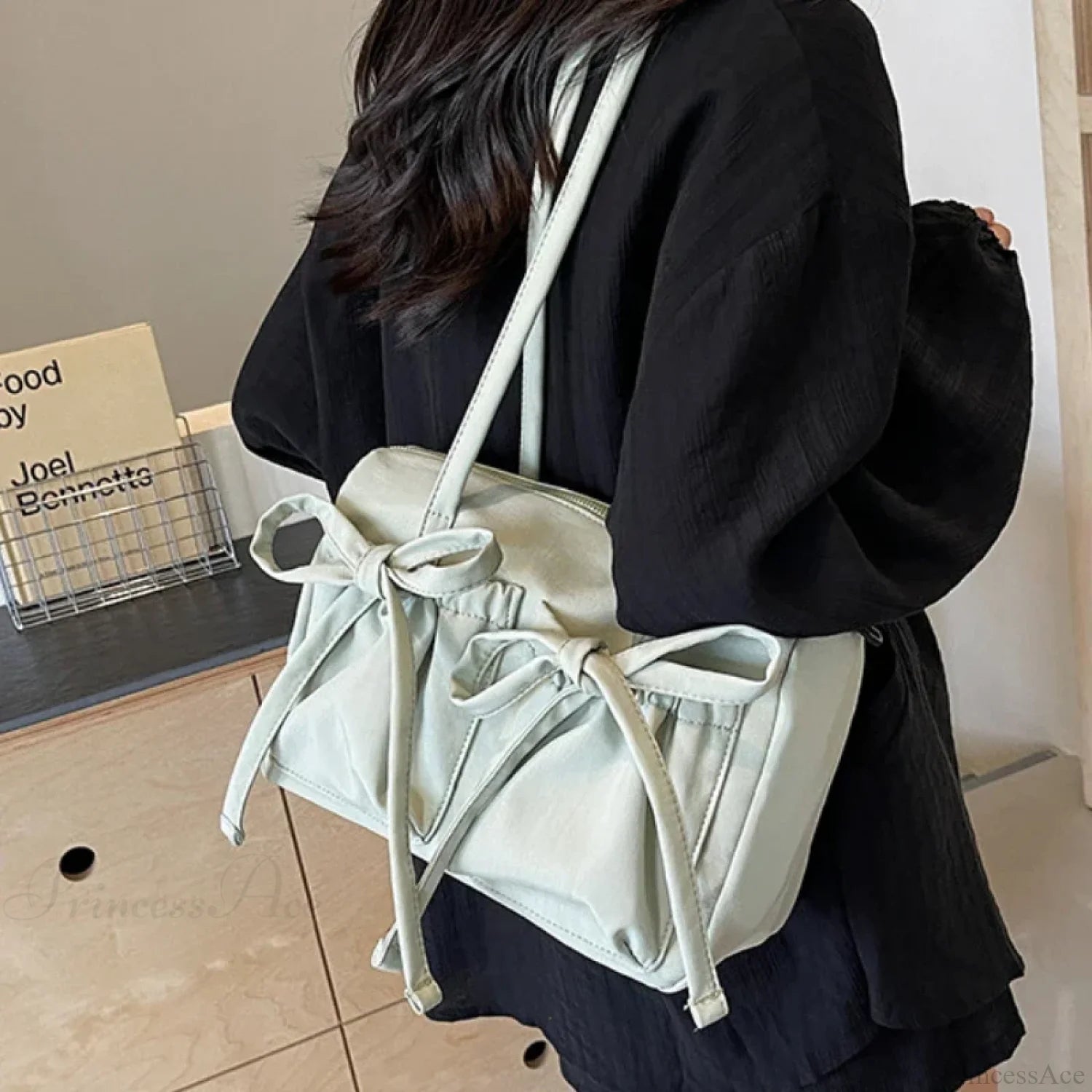 Korean Bow Nylon Foldable Shoulder Bag shoulder-250126