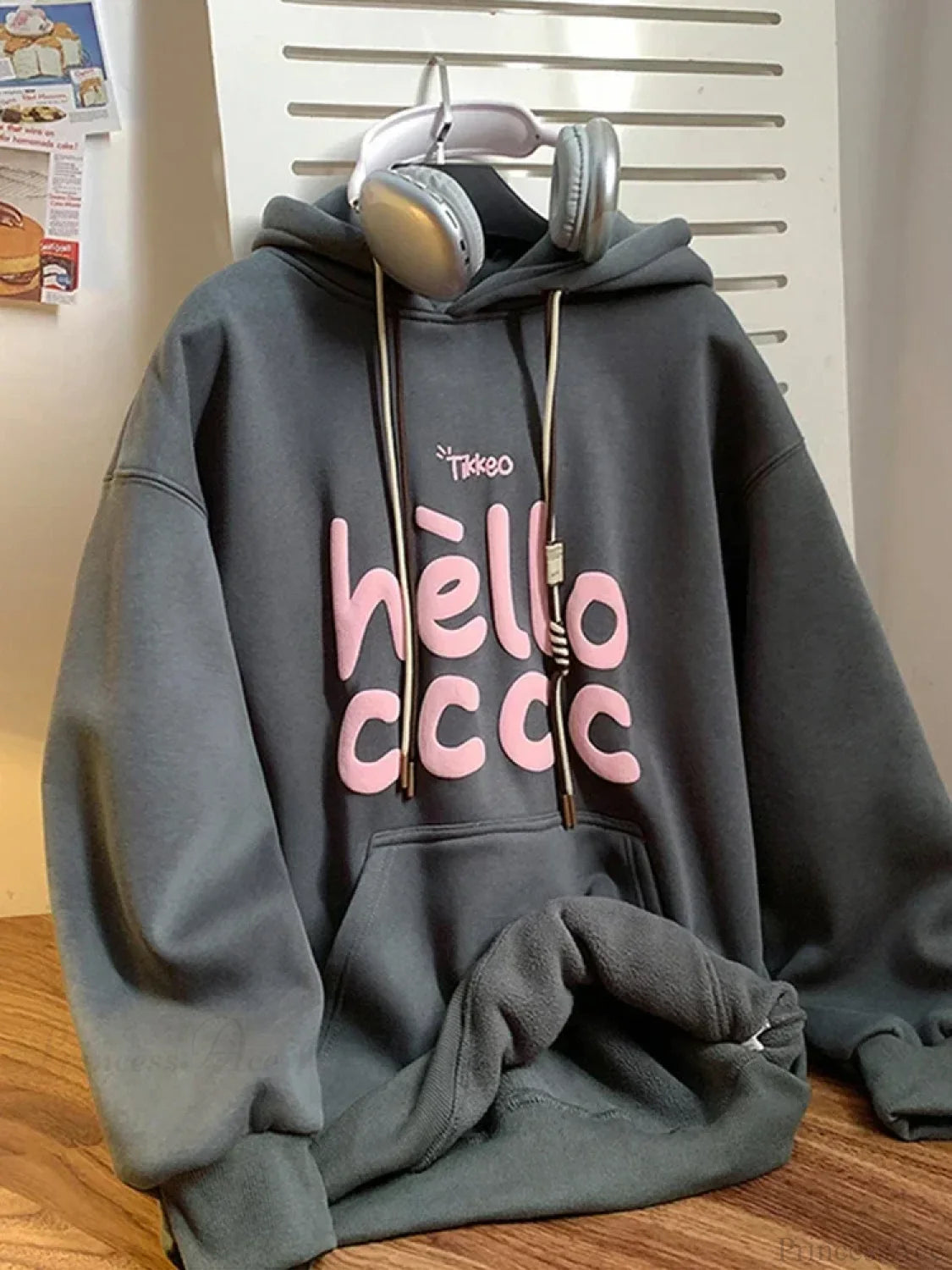 Korean Fashion Letter Printed Fleece Hoodie Dark Grey / M(40-50KG)