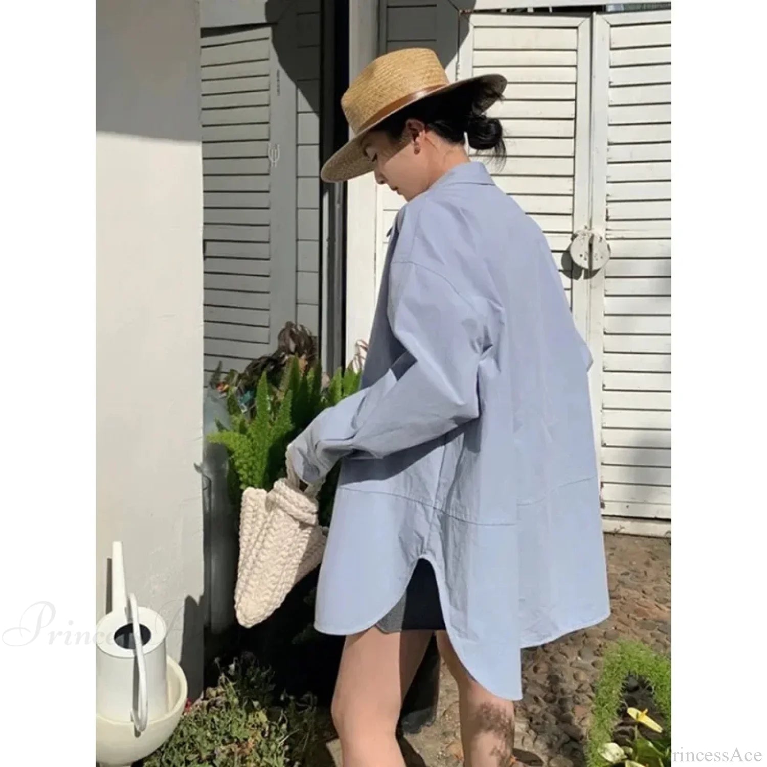 Korean Hip Hop Casual Blue Blouse Women Blouse blouse-250126