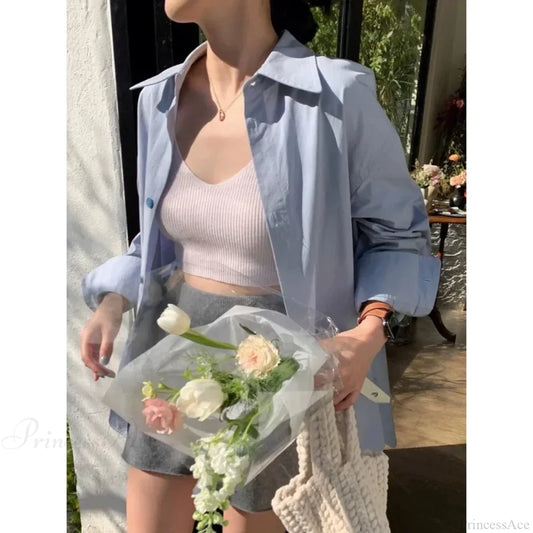 Korean Hip Hop Casual Blue Blouse Women Blouse Blue / M blouse-250126