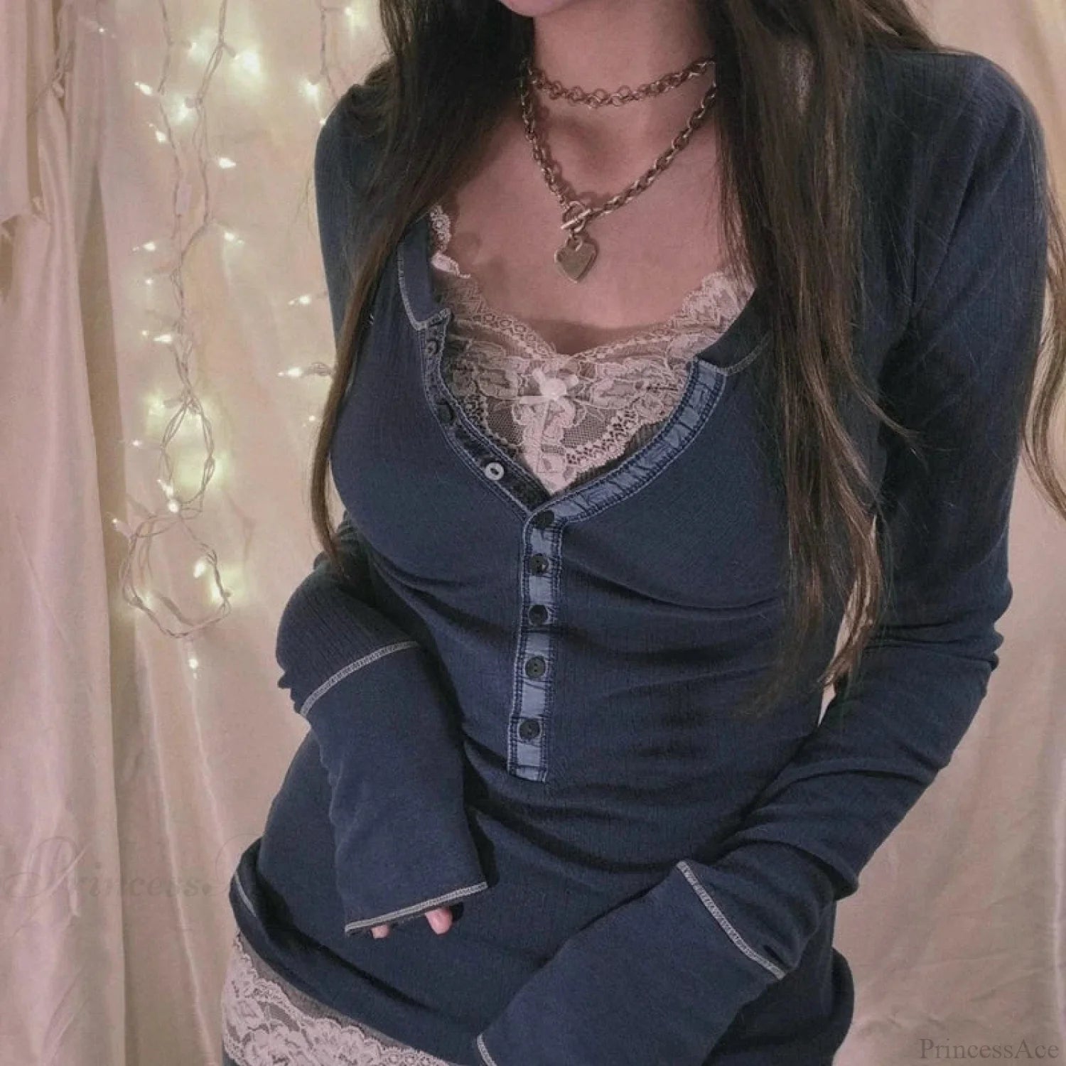 Korean Retro Ribbed Knit T-shirt Button Up Long Sleeve Sweater Women knittop-250126