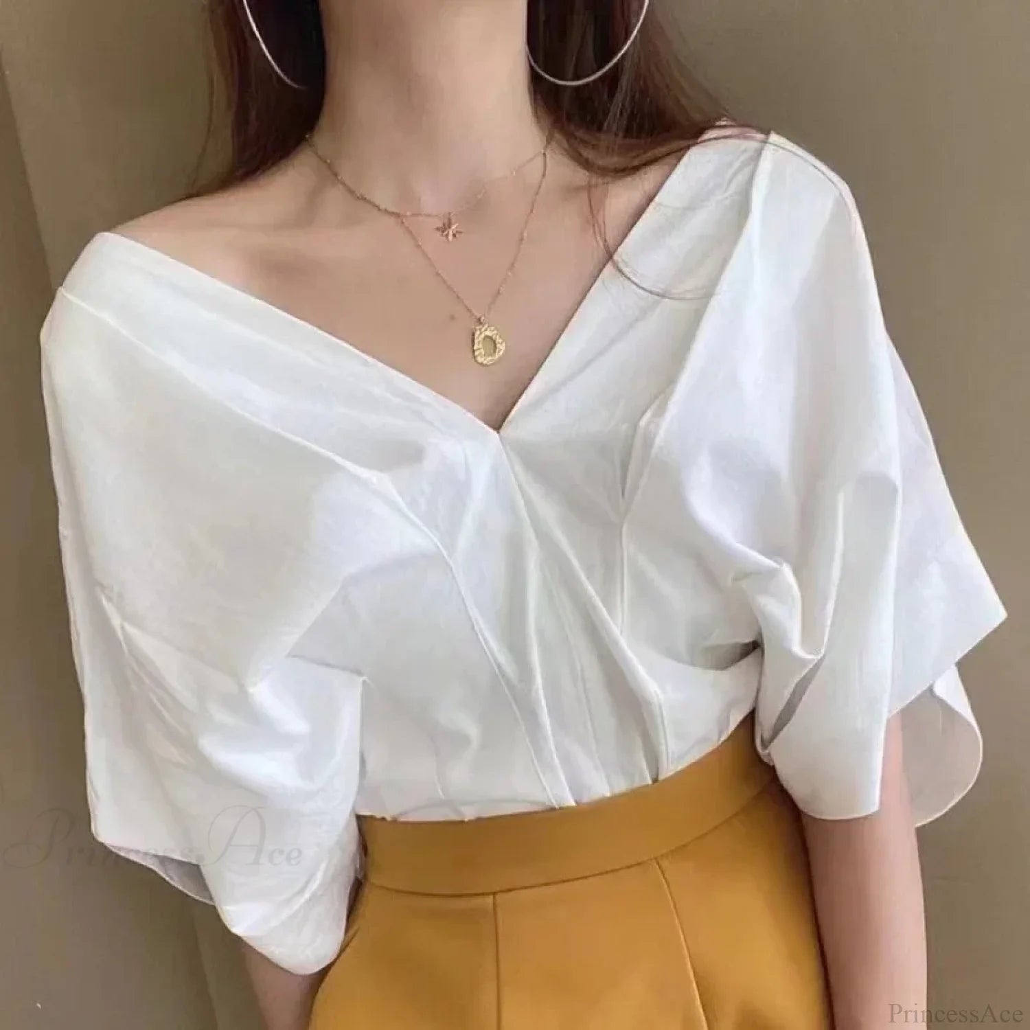 Korean Ruffle Design V-neck Short Sleeve Casual Blouse WHITE / One Size blouse-250126