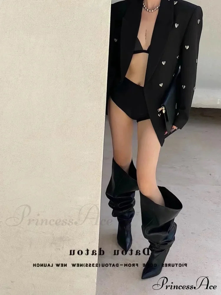 Korean Style High-End Oversize Heavy Work 3D Heart Beaded Blazer