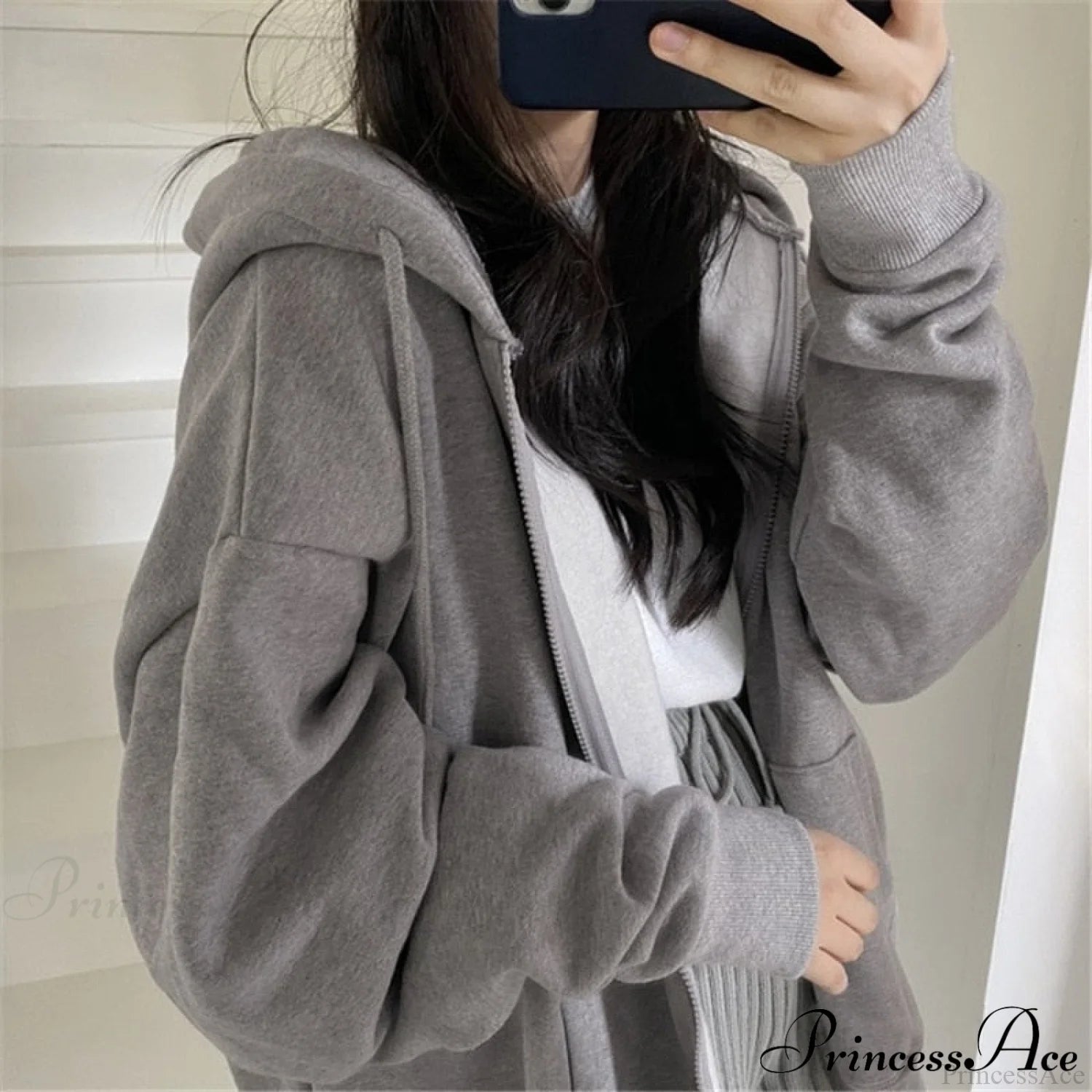Korean Version Oversized Solid Color Hoodies Grey / S Sweatshirts & Hoodies-L