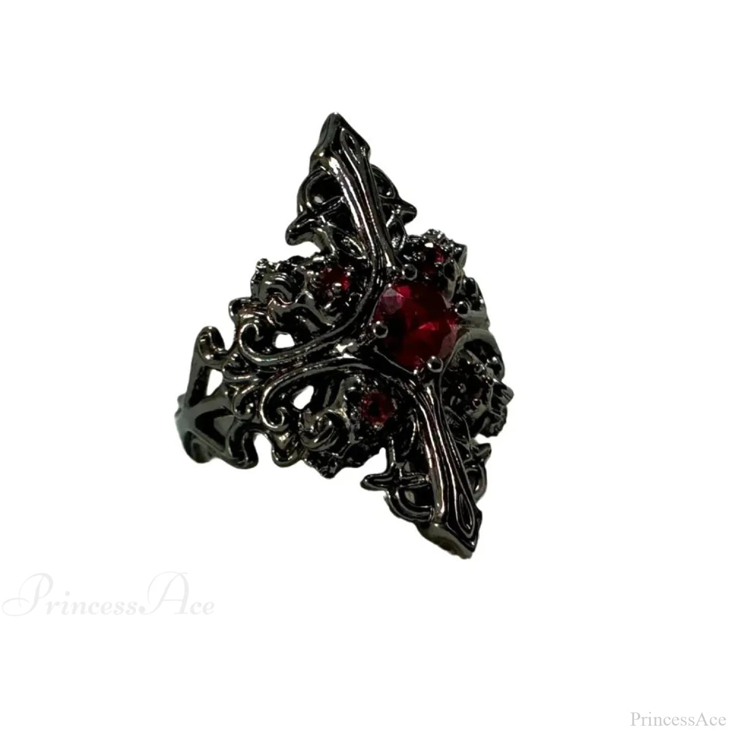 Kpop Y2K Crystal Heart Changeable Gothic Ring black