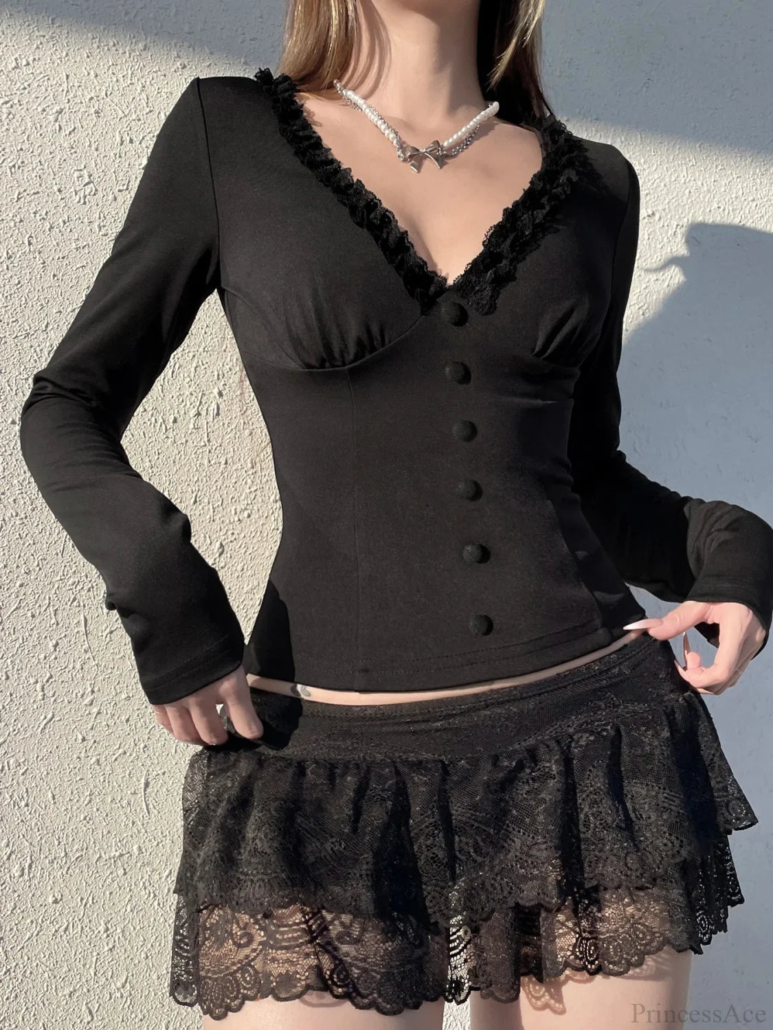 Lace Button Sleeve Knit Top