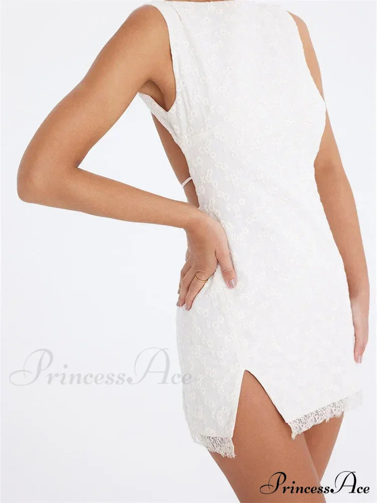 Lace Floral Elegant Sleeveless Backless Mini Dress