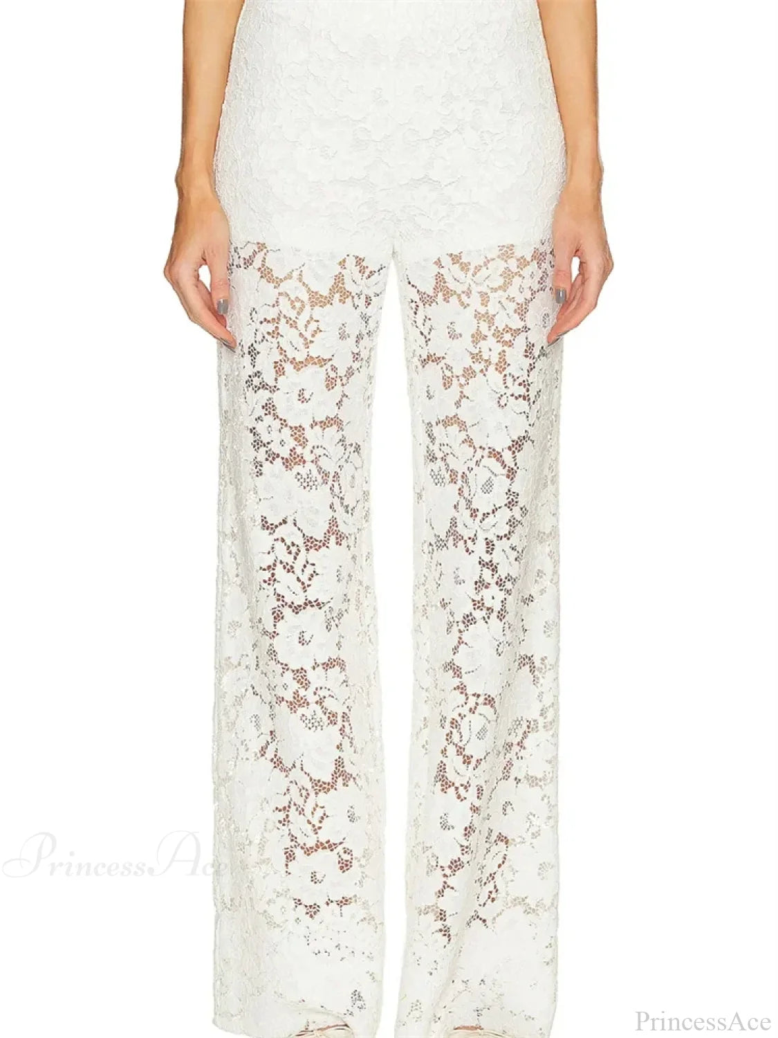 Lace Floral Loose Wide Leg See-Through Mesh Pant pant-250223