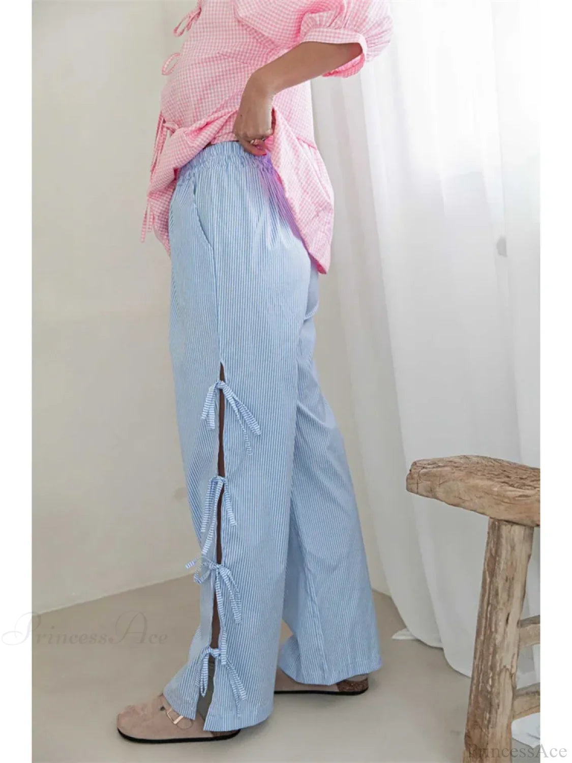 Lace Floral See-Through Elastic Waist Wide Leg Pant pant-250223