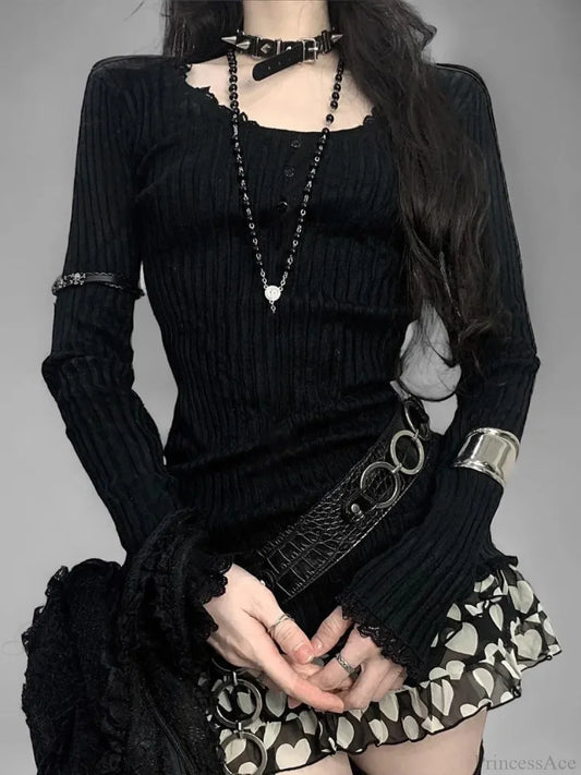 Lace O-neck Knit Top