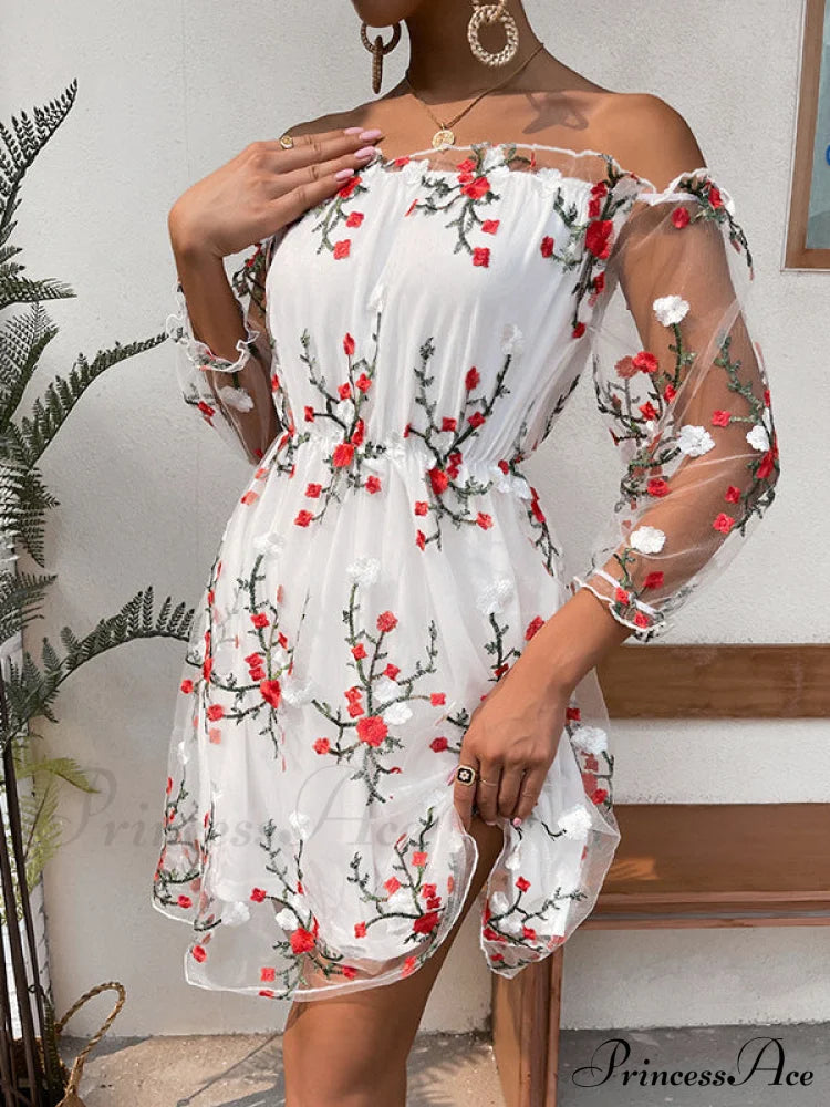 Lace Off-The-Shoulder Dress M / White Lace Dress