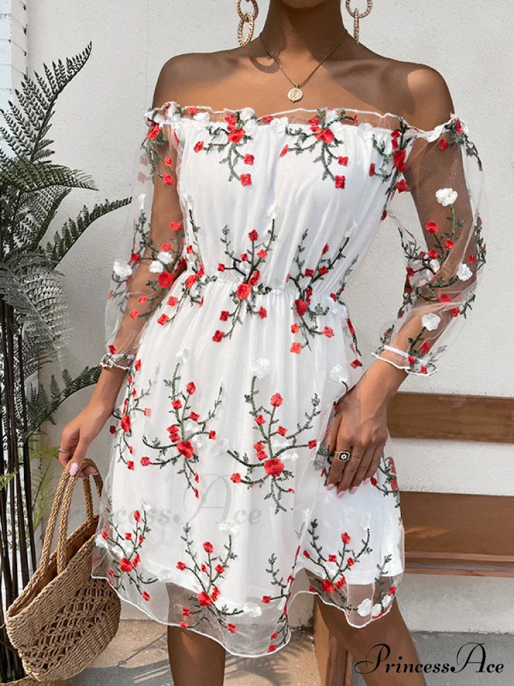 Lace Off-The-Shoulder Dress Xs / White Lace Dress