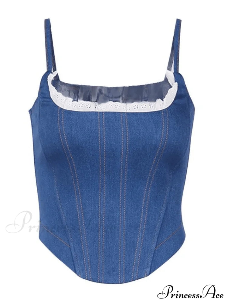 Lace Paneled Dalmatian Trendy Print Strap Mini Dress Tops&Tees