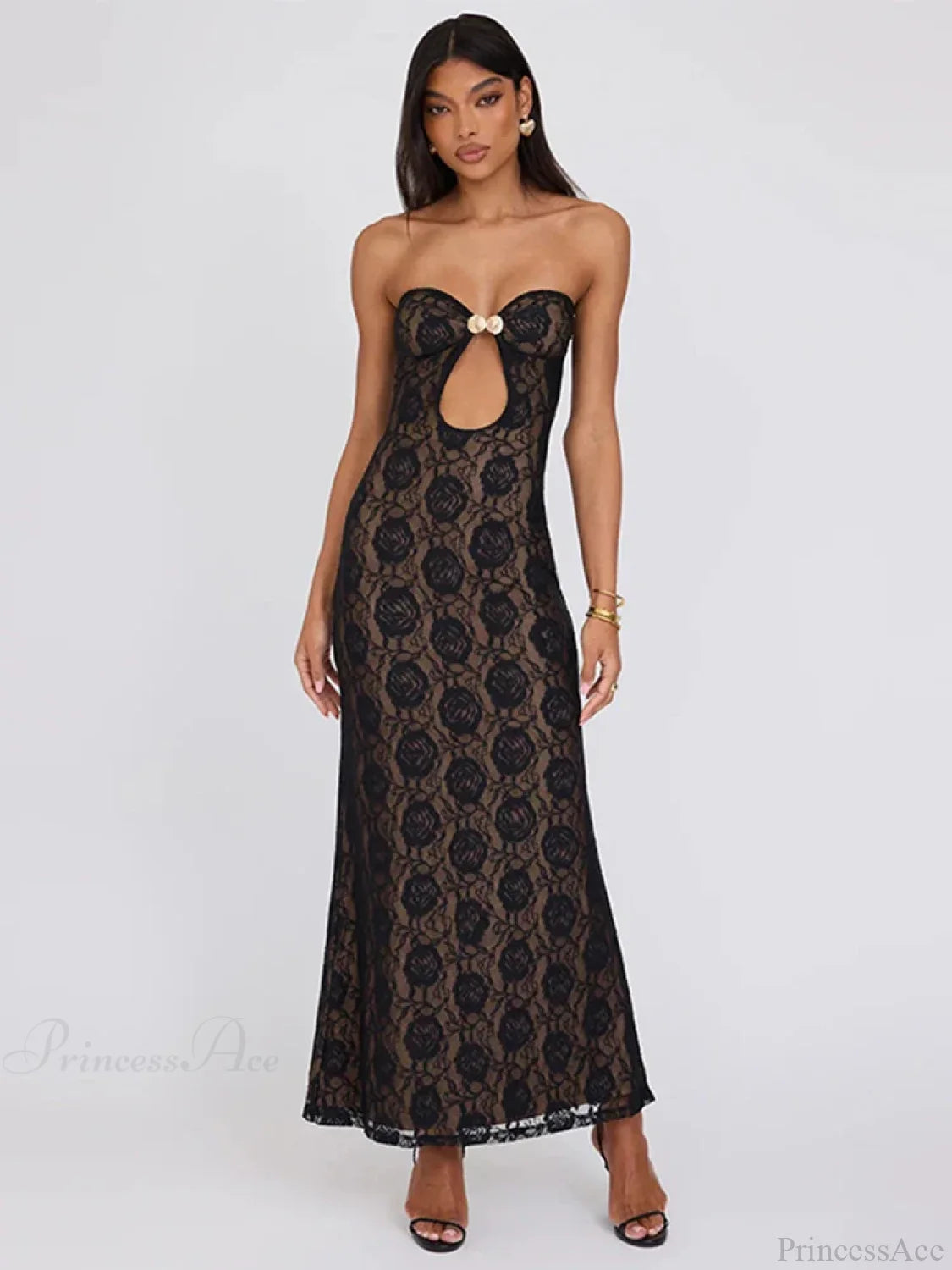 Lace Party Strapless Bodycon Long Floral Dress floraldress-250126