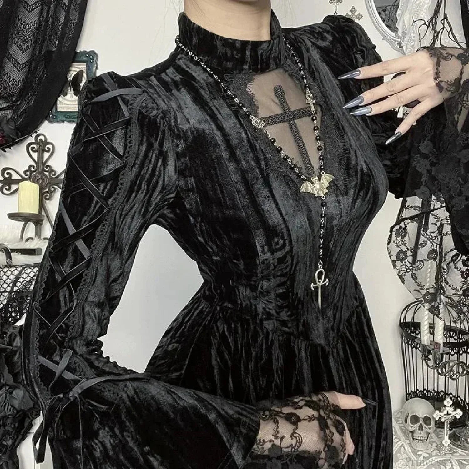 Lace Patchwork Flare Mini Dress