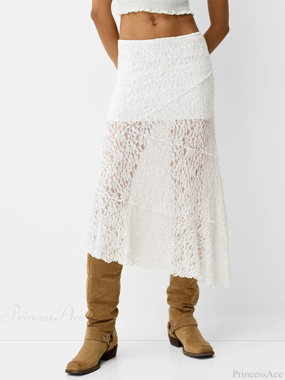 Lace Patchwork Low Waist Summer Long Skirt Casual Skirt WHITE / S skirt-250126