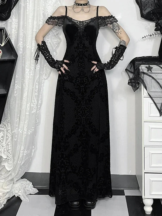 Lace Patchwork Spaghetti Strap Maxi Dress