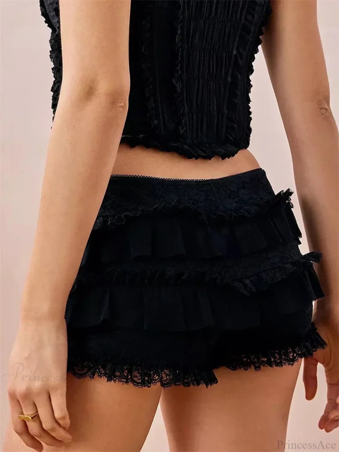 Lace Ruffle Elastic Waist Short short-250223
