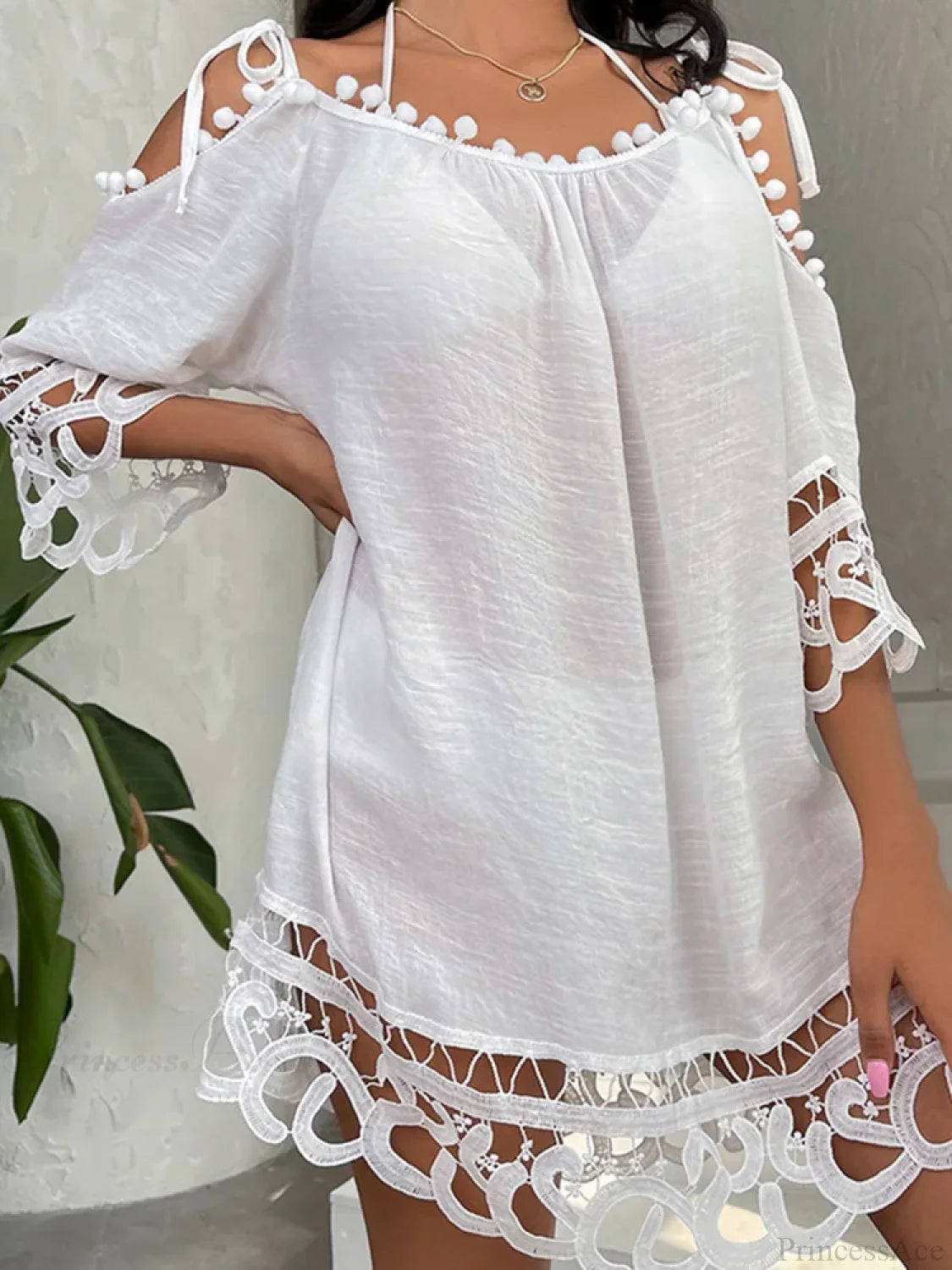 Lace See Through Bikini Cover Up WHITE / One Size