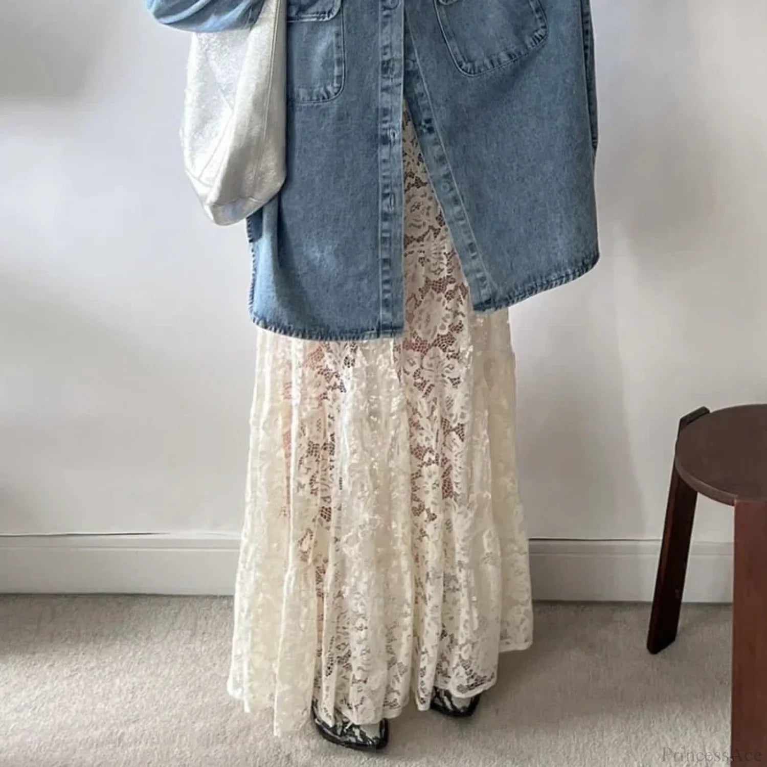 Lace Sheer A-Line Vintage Floral See-Through Skirt skirt-250126