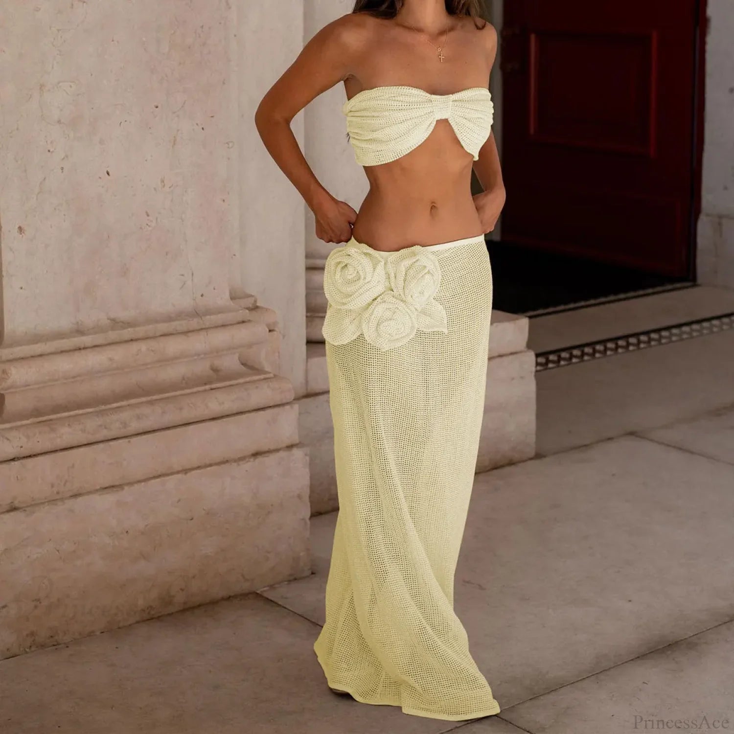 Lace Solid Strappy Skirt Three Piece Swimsuit white3 / S