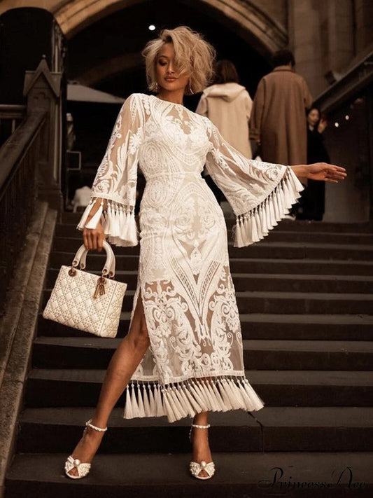 Lace Spaghetti Graceful Strap Irregular Dress White / M Dresses