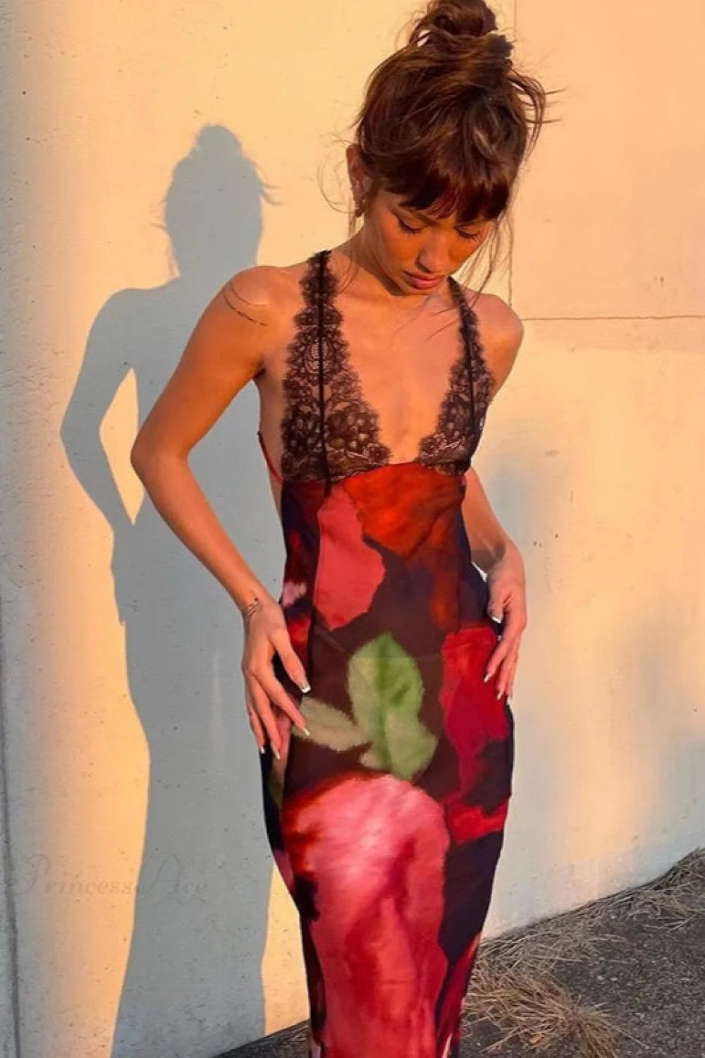 Lace Spaghetti Strap Holiday Maxi Dress