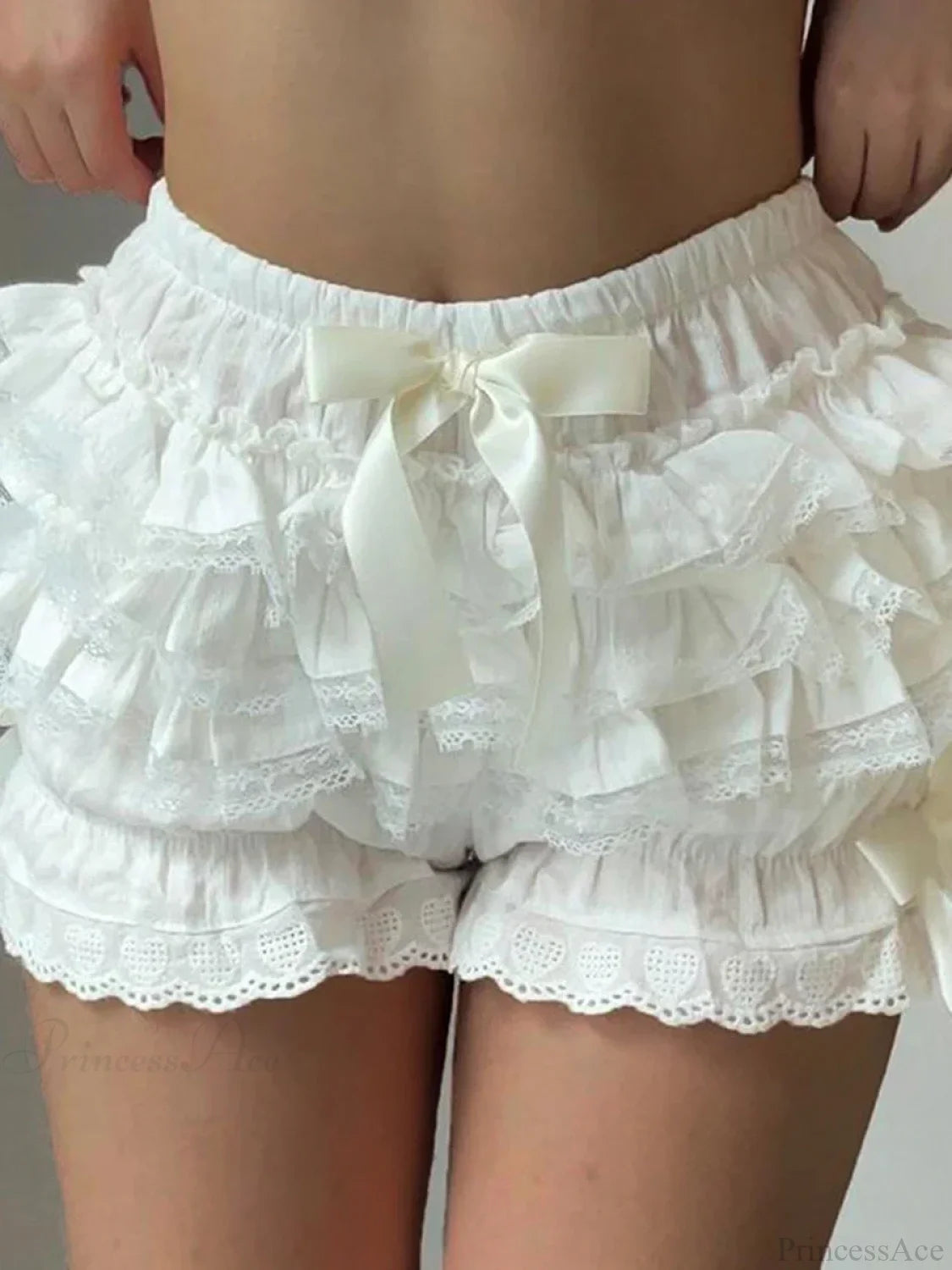 Lace Spliced Pajama Lounge Short WHITE / S short-250223