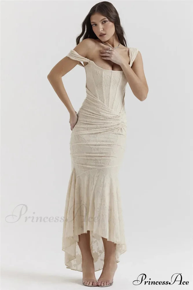 Lace Textured Strap Charming Wrap Midi Dress Pleated Maxi