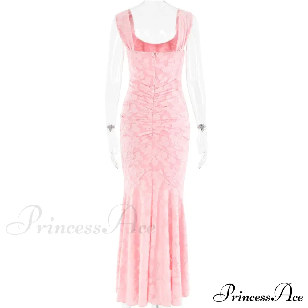 Lace Textured Strap Charming Wrap Midi Dress Pleated Maxi