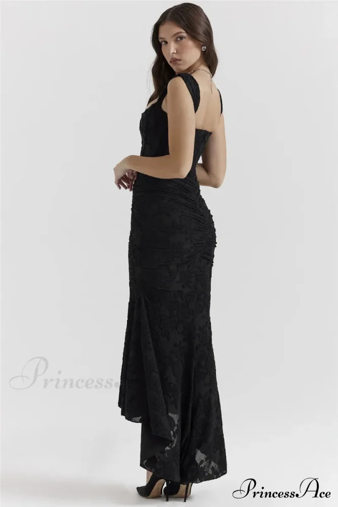 Lace Textured Strap Charming Wrap Midi Dress Pleated Maxi