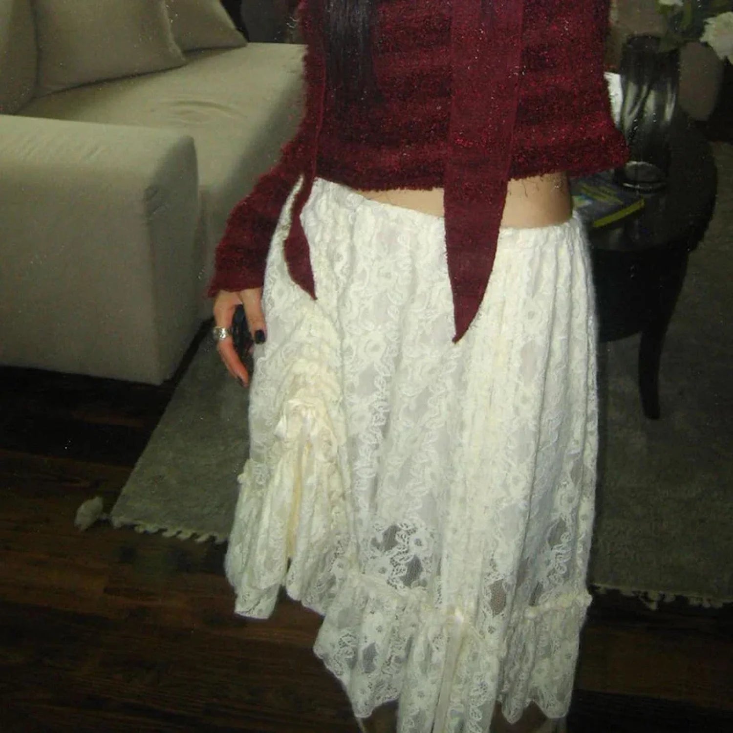 Lace Transparent Vintage Drawstring Bandage Skirt skirt-250126