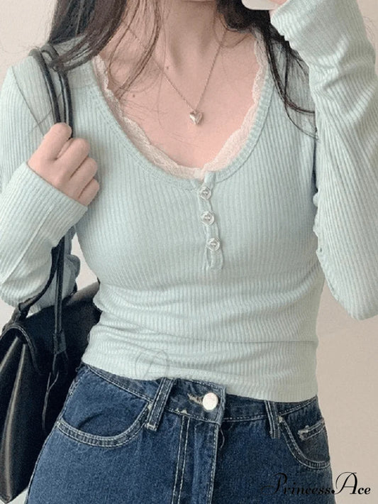 Lace Trim Graceful Knit Crop Top Sweaters